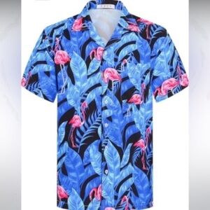 ~New Tropical Blue Flamingo Print Shirt~